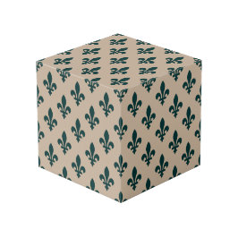 Cubo Patrón Fleur de Lis, verde francés real en crema