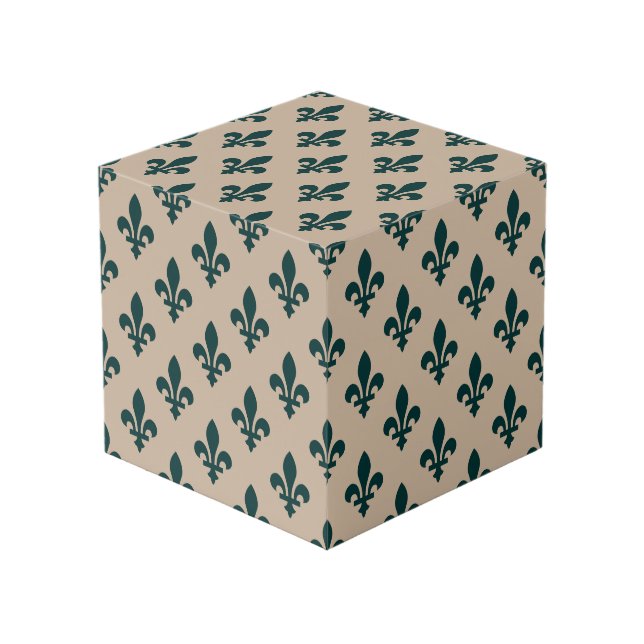 Cubo Patrón Fleur de Lis, verde francés real en crema (Angulo Anverso)
