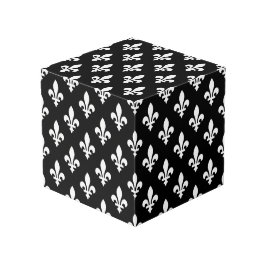 Cubo Patrón Flor de Lis, Real Francés, Blanco sobre Neg