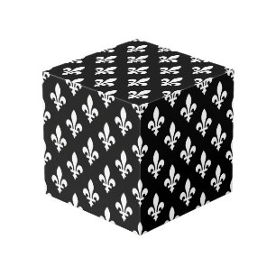 Cubo Patrón Flor de Lis, Real Francés, Blanco sobre Neg