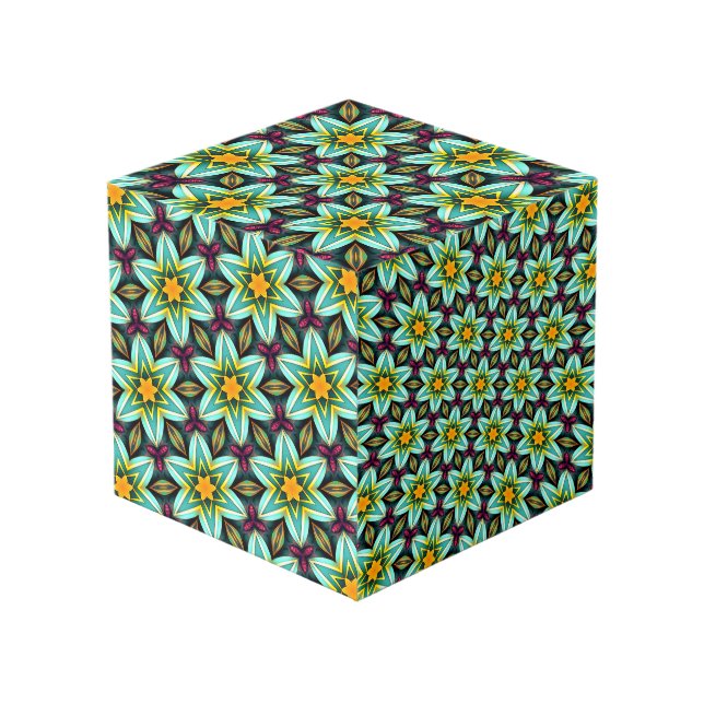 Cubo Patrón floral de estrellas verdes (Angulo Anverso)