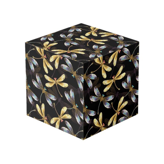 Cubo Patrón sin foco con Dragonflies dorados (Angulo Anverso)