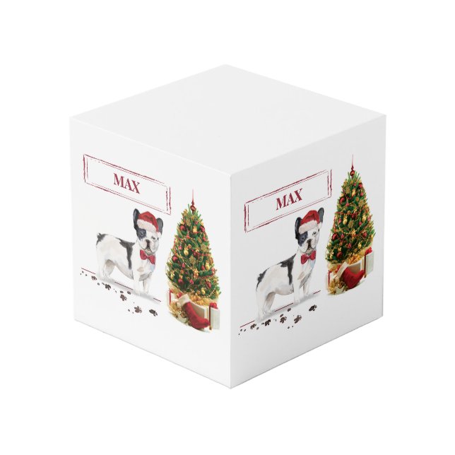 Cubo Perro de los Navidades de Bulldog blanco y negro d (Angulo reverso)