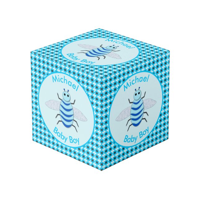 Cubo Personalizado de Abeja de Niño Azul (Angulo Anverso)
