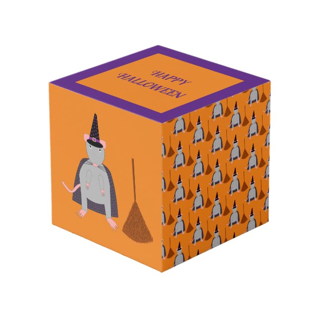 Cubo Personalizado de Halloween Witch Rat and Broom (Angulo Anverso)