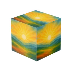 Cubo Pintura de paisaje al amanecer con acuarela