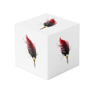Cubo Pluma de plumas rojas con nido de oro