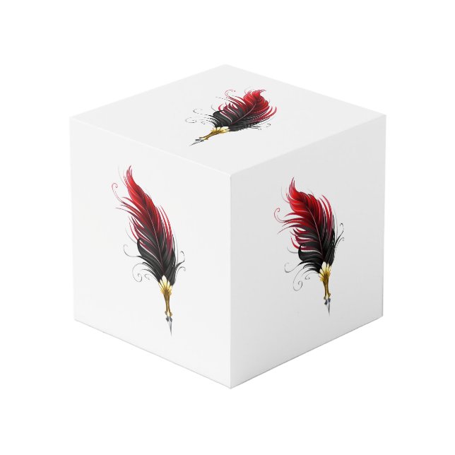 Cubo Pluma de plumas rojas con nido de oro (Angulo Anverso)