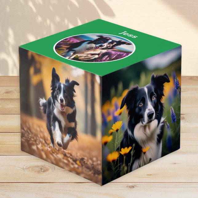 Cubo Recuerdo personalizado de perro mascota con varias (A personalized photo block, featuring your favorite photos of your dog and your pet's name)
