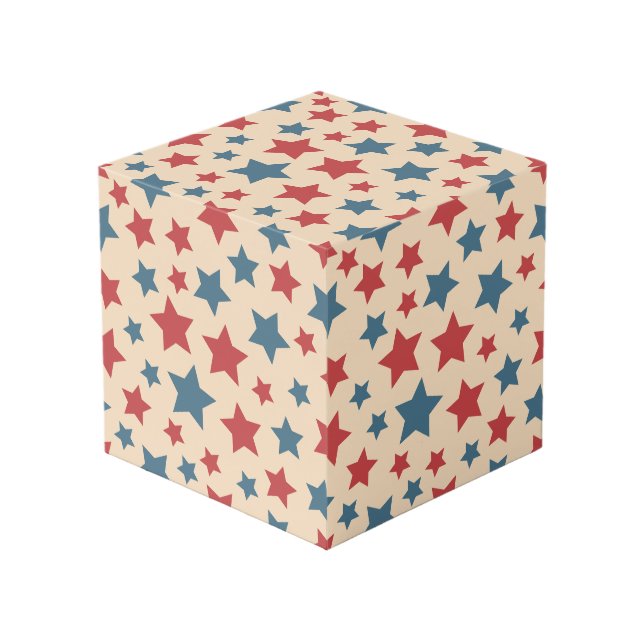 Cubo Red and Blue Stars, 4th of July, Beige Background (Angulo Anverso)