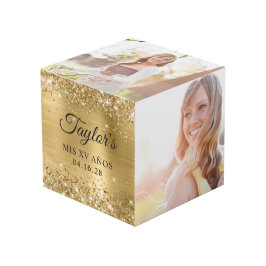 Cubo Relieve metalizado dorado Purpurinoso Mis XV Años 