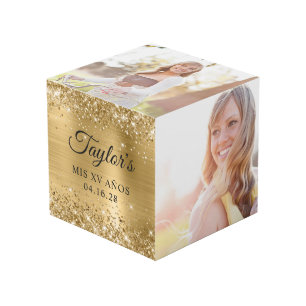 Cubo Relieve metalizado dorado Purpurinoso Mis XV Años