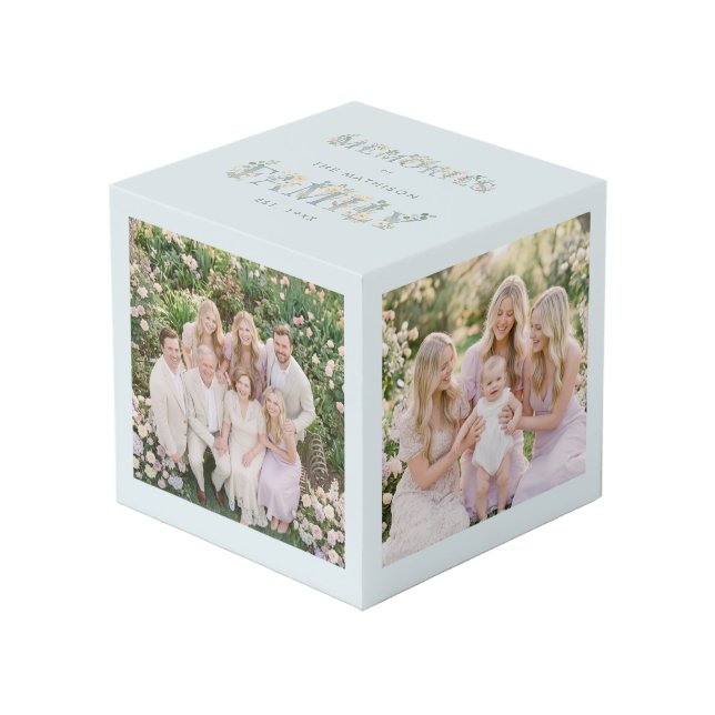 Cubo Romantic Dusty Blue Floral Family Monogram MH26 (Angulo Anverso)