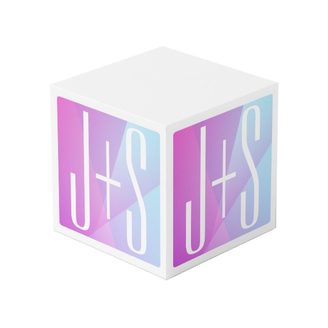 Cubo Rosa geométrico Guay y púrpura | Iniciales de pare (Angulo Anverso)