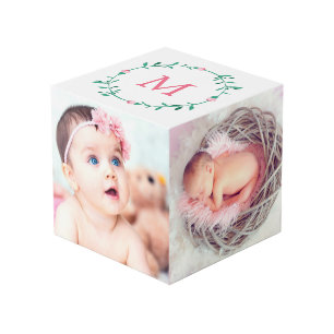 Cubo Rosebud rosa Wreath Monograma bebé