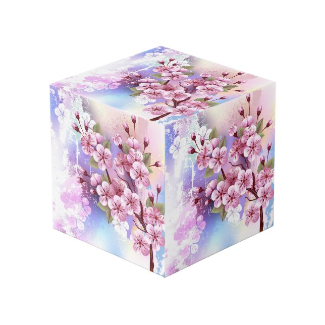 Cubo Sakura rosa sobre fondo de pintura (Angulo Anverso)