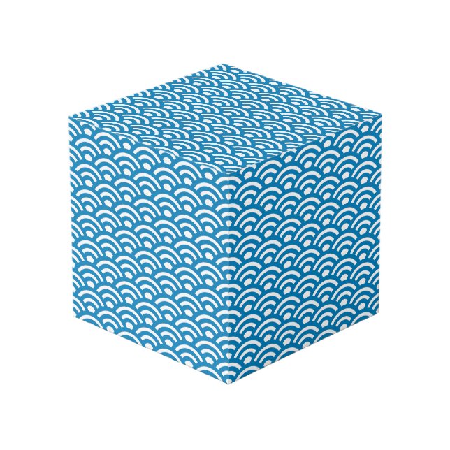 Cubo Seigaiha, olas, japonés, azul y blanco (Angulo Anverso)