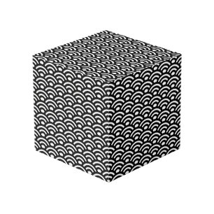Cubo Seigaiha, olas, japonés, blanco y negro