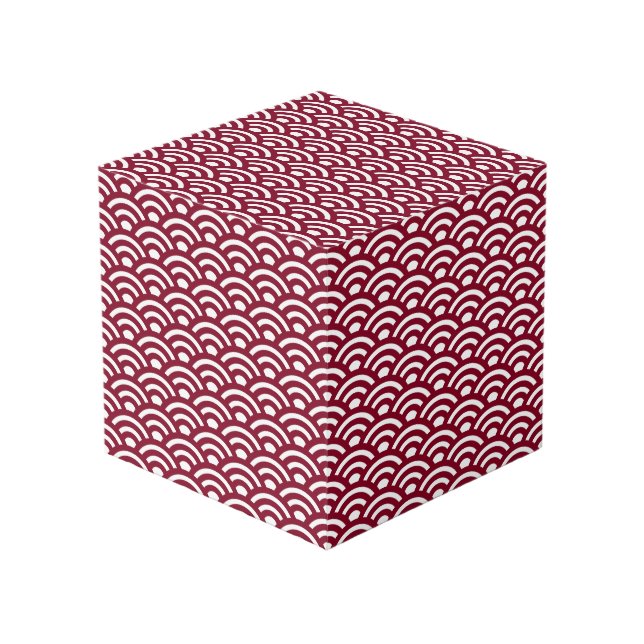 Cubo Seigaiha, olas, japonés, burdeos y blanco (Angulo Anverso)