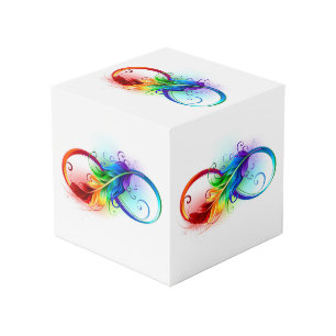 Cubo Símbolo infinito con plumas arcoiris