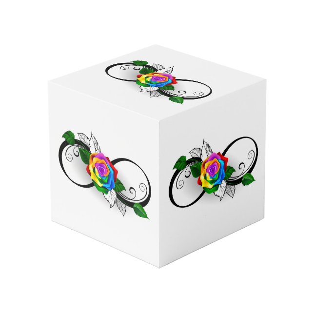 Cubo Símbolo infinito con Rosa arcoiris (Angulo Anverso)