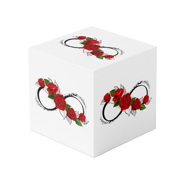 Cubo Símbolo infinito con rosas rojas (Angulo Anverso)