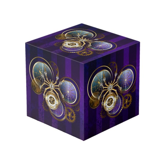 Cubo Spider Steampunk sobre fondo morado (Angulo Anverso)