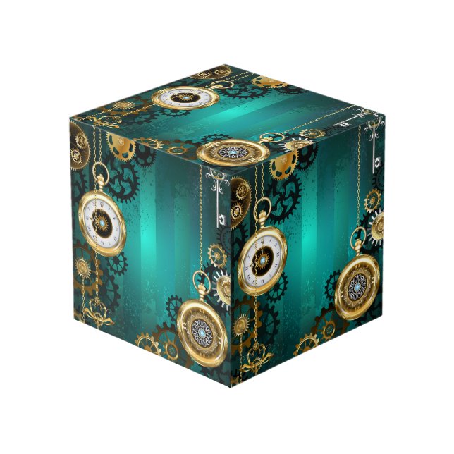 Cubo Steampunk Jewelry Watch sobre un fondo verde (Angulo Anverso)