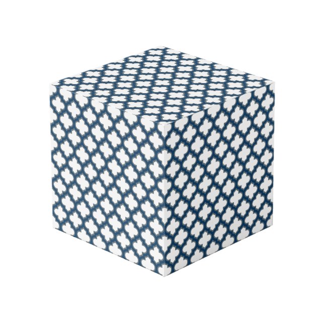 Cubo Trellis azul blanco y naval, Entramado, Quatrefoil (Angulo Anverso)