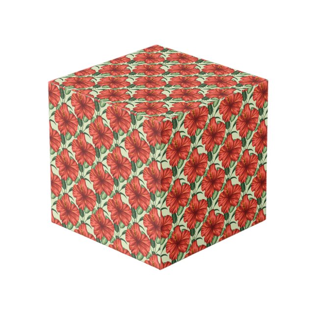 Cubo Tropical floral seamless pattern red flowers (Angulo Anverso)