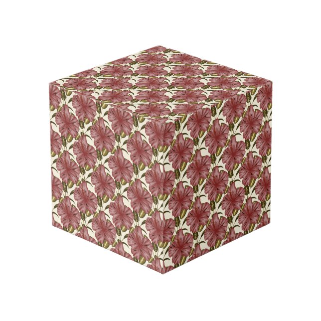 Cubo Tropical flowers seamless pattern | red flowers (Angulo Anverso)