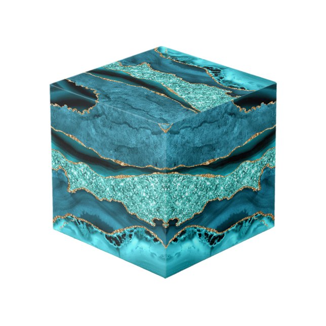 Cubo turquesa Agate Verde azulado Blue Gold Marble (Angulo Anverso)