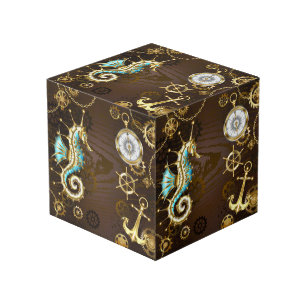 Cubo Wooden Background with Mechanical Seahorse