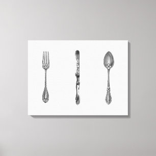 Cuchara Cuchillo Tenedor Arte de Cocina Sepia Vint