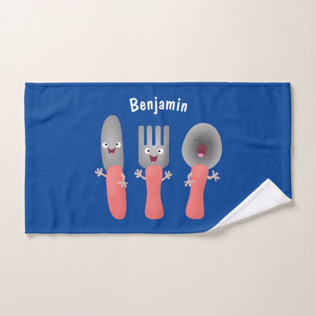 Cuchillo tenedor y cuchara de cubiertos divertidos (Toalla de mano)