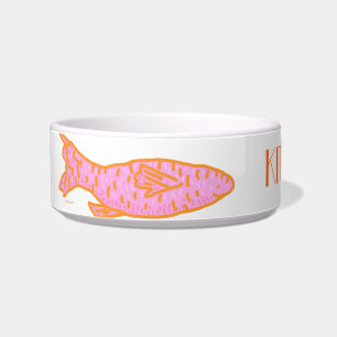 cuenco a pescado anaranjado rosado del gato