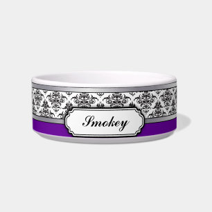 Cuenco blanco y negro del mascota del damasco -