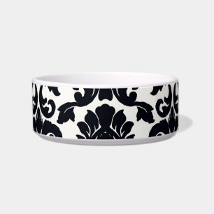 Cuenco blanco y negro floral adornado del mascota