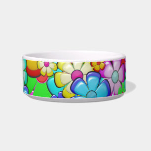 cuenco de comida para gatos con flores hippie