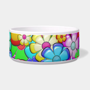 cuenco de comida para gatos con flores hippie