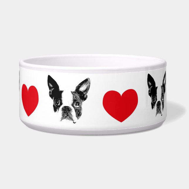 Cuenco de perro Boston Terrier con corazón (Frente)