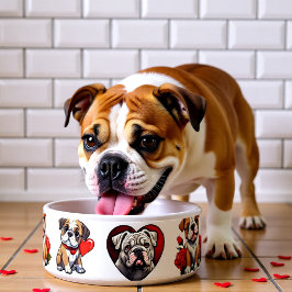 Cuenco de perro de Bulldog de San Valentín