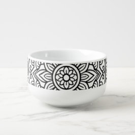 Cuenco De Sopa Arte de Mandala de Línea Negra Intrincada