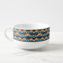 Flores azul naranja Art Deco