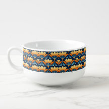 Flores azul naranja Art Deco