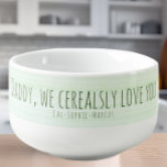 Cuenco De Sopa Love You Dad Valentines Personalizado Cereal Bowl<br><div class="desc">¡Perfecto para el desayuno o para el padre amante del brunch! Este adorable bol de cereales hace un gran regalo de San Valentín o del Día del Padre. Agregue los nombres de los hijos utilizando la característica de personalización.</div>