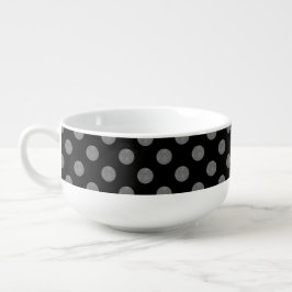 Cuenco De Sopa Pos de polka gris y negro