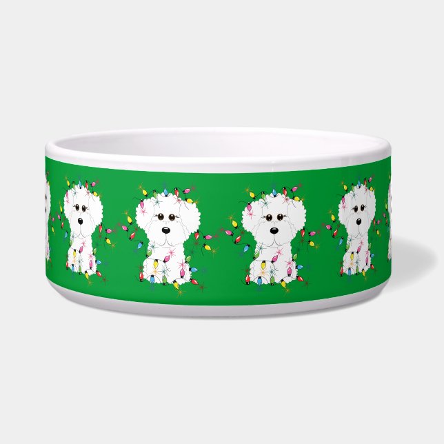 Cuenco del perro del navidad de Bichon Frise (Frente)