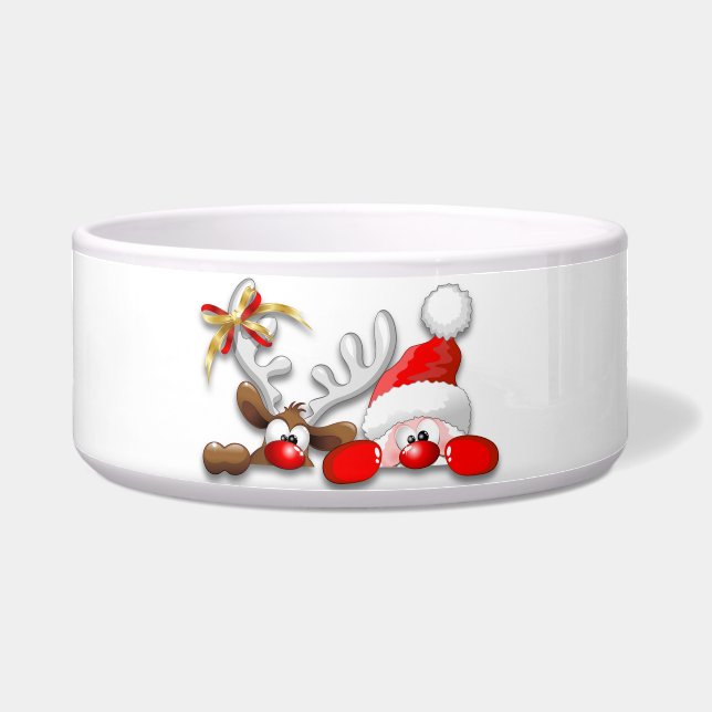 Cuenco divertido de Santa y del mascota del dibujo (Frente)