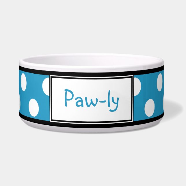 Cuenco personalizado azul del perro del lunar (Frente)